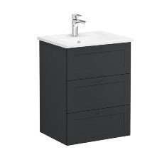 Vitra Root Classic 68901 Lavabo Dolabı, Üç Çekmeceli, 60 Cm, Mat Grafit, Köşeli Lavabolu